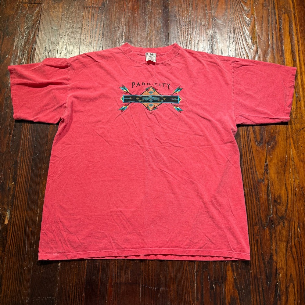 Vintage 90s Park City T Shirt Mens XL Red Single Stitch Southwestern USA